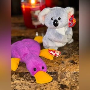 🐨TY Beanie Babies Aussie Koala & Patti Platypus Plush Bundle